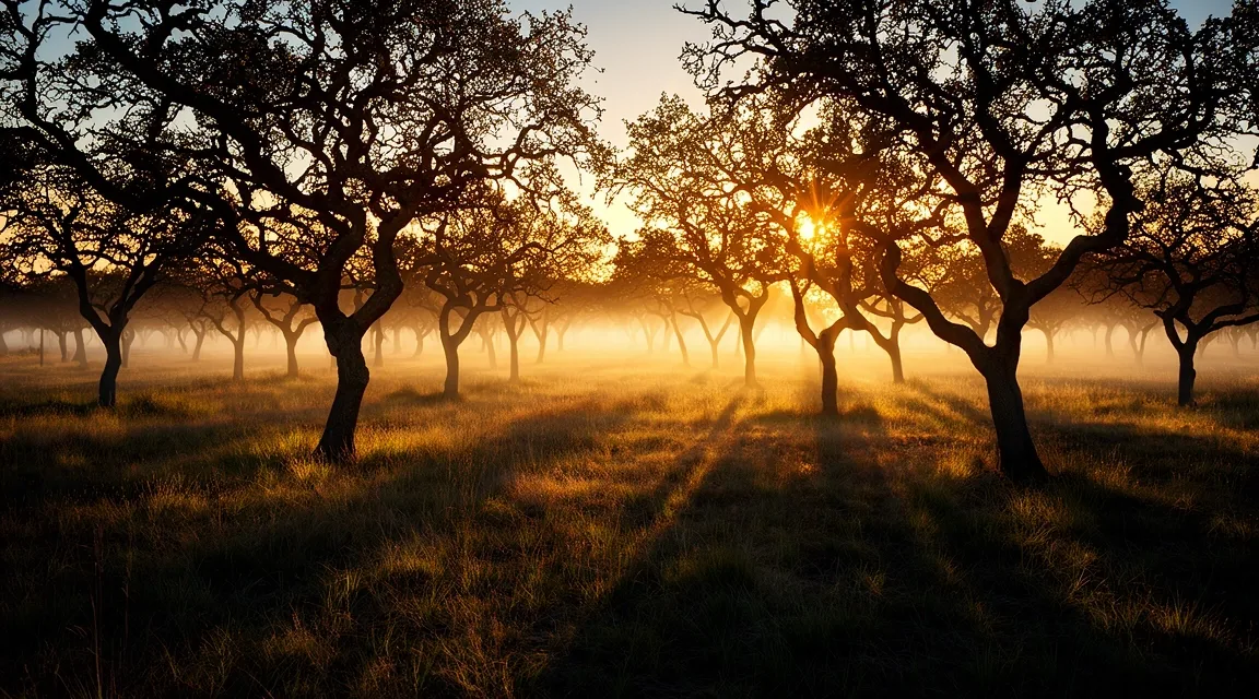 The Spanish Dehesa at sunset