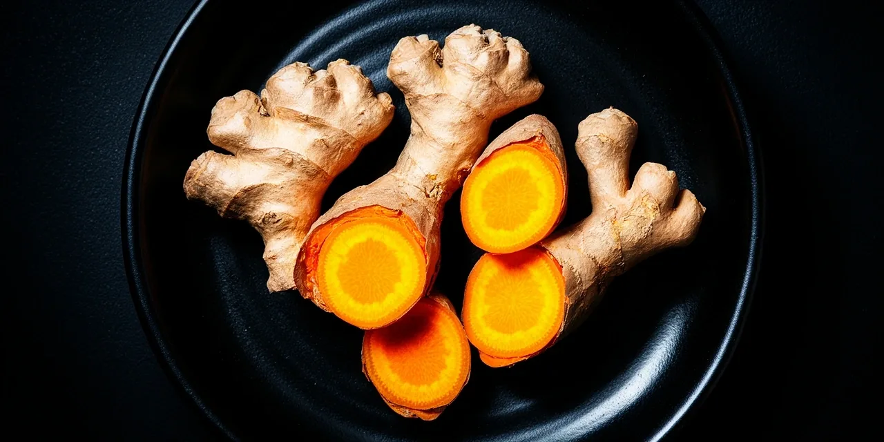 Raw roots of ginger and turmeric